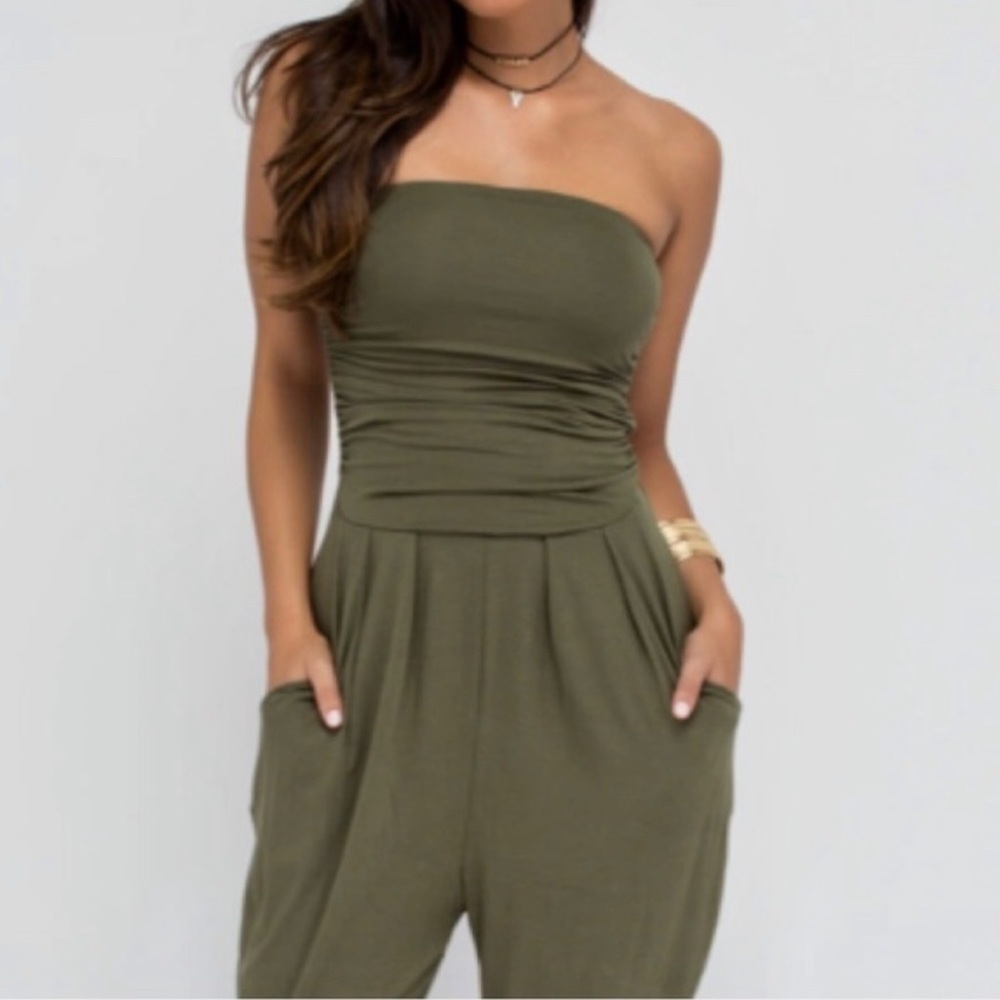 ADC Strapless Bandeau One Piece Jumpsuit Gray Size Small